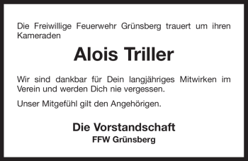 Traueranzeige von Alois Triller von Der Bote